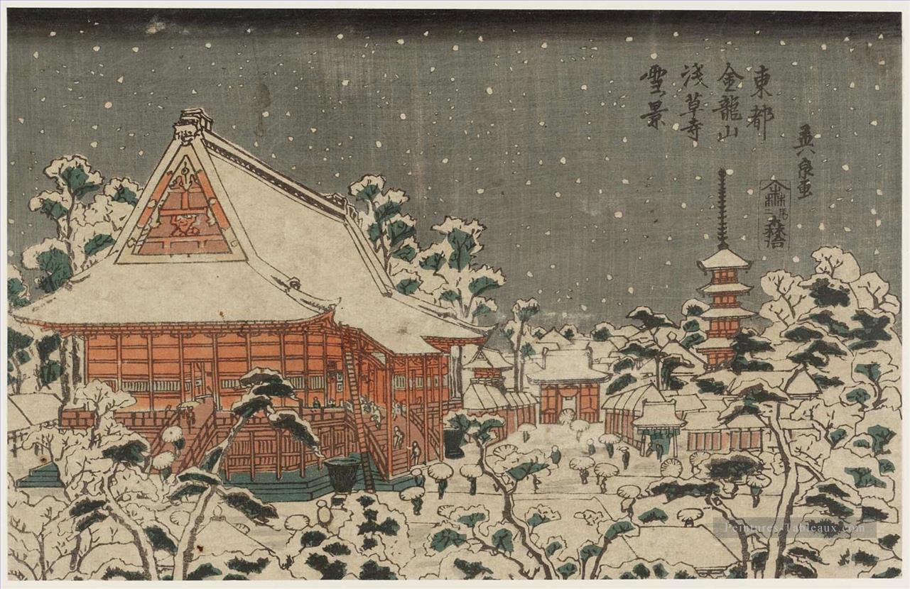 scène de neige au temple sens ji à kinry Zan dans la capitale orientale Keisai Peintures à l'huile